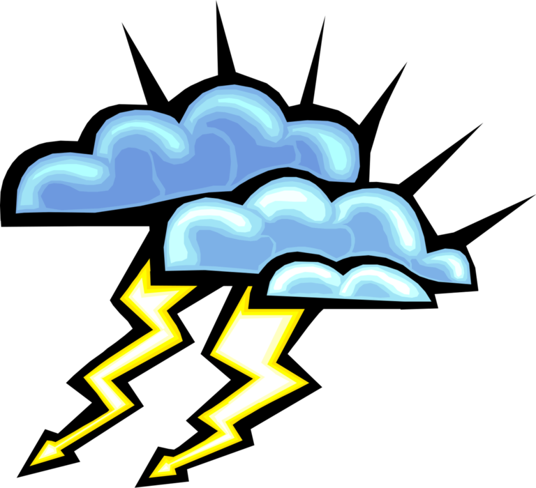 Vector Illustration of Weather Forecast Lightning Clouds