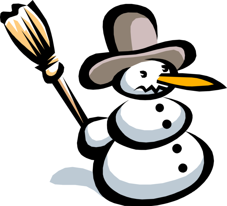 Vector Illustration of Snowman Anthropomorphic Snow Sculpture in Winter with Broom and Carrot Nose