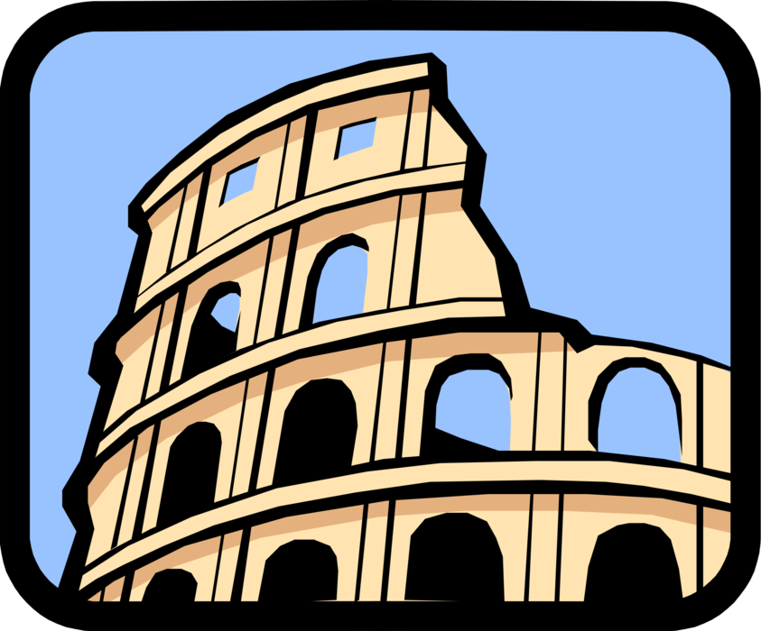 Vector Illustration of Roman Forum Colosseum or Coliseum Flavian Amphitheatre in Rome, Italy