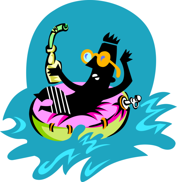 Vector Illustration of Leisure Time in Pool Toy Flotation or Floatation Device with Refreshing Alcohol Beverage