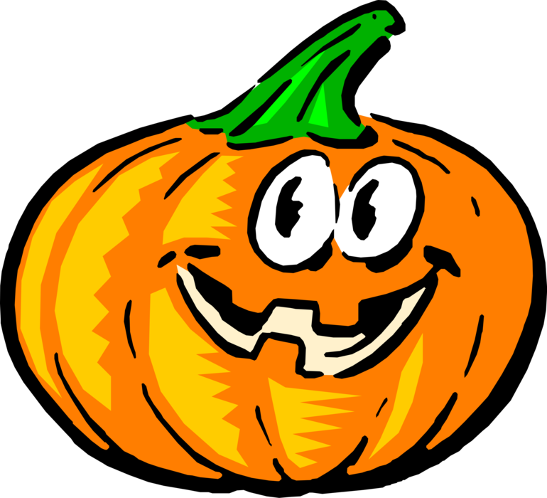 Vector Illustration of Smiling Anthropomorphic Carved Halloween Pumpkin