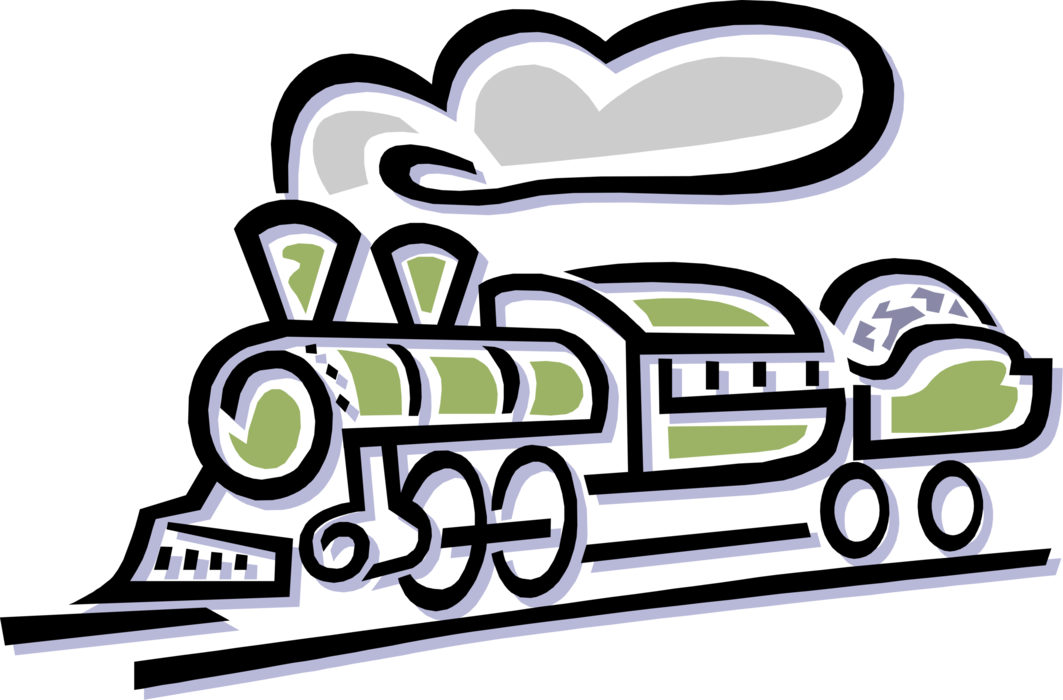 Vector Illustration of Railroad Rail Transport Speeding Locomotive Railway Train on Tracks
