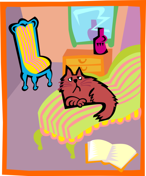 Vector Illustration of Small Domesticated Family Pet Kitten Cat Sitting on Couch