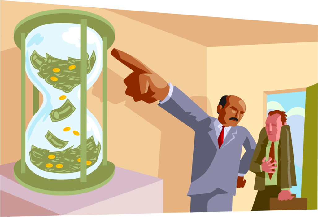 Vector Illustration of Businessman Receives Lecture from Boss That Time Is Money