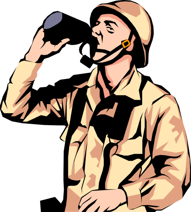 Vector Illustration of Armed Forces Military Combat Soldier Time Out for Quick Drink