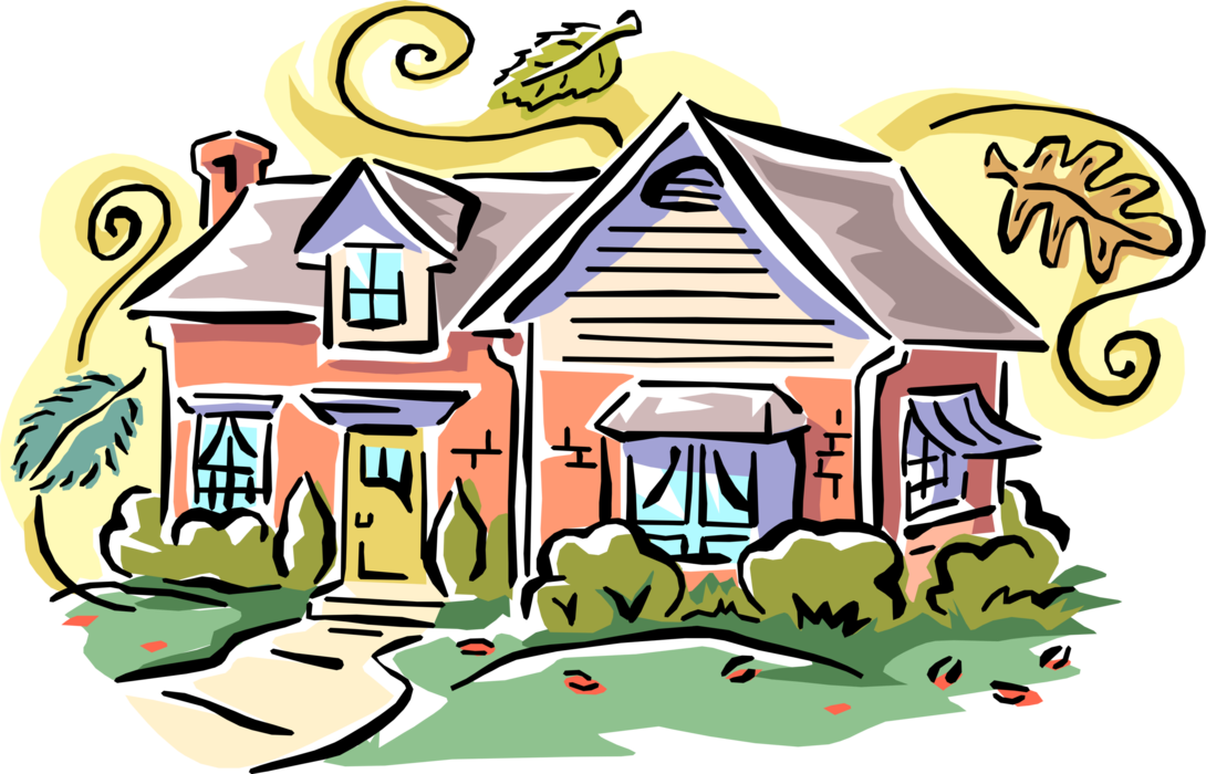 Vector Illustration of Residence House Family Home in Autumn Scene