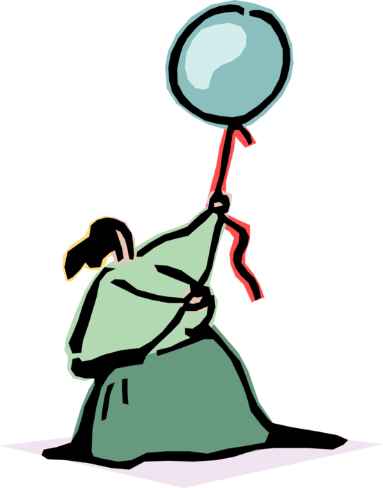 Vector Illustration of Businesswoman Holding Balloon Before Sending Aloft