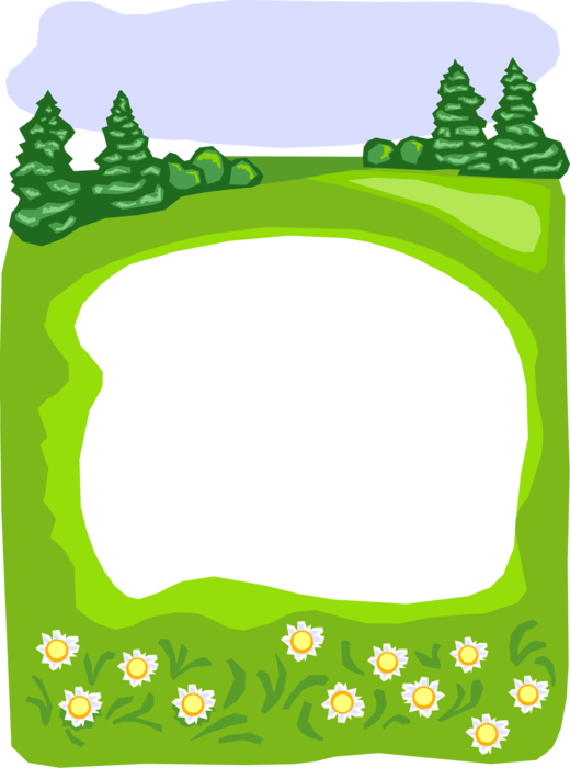 Vector Illustration of Forest Pond Frame Border