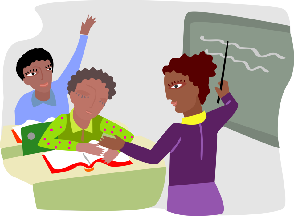 Vector Illustration of Teacher with Students in School Classroom Learning