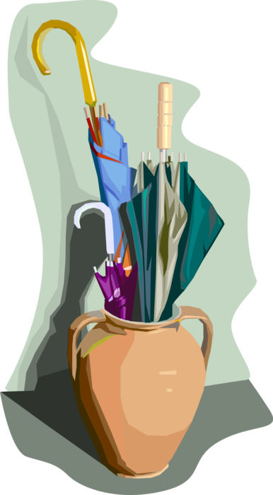 Vector Illustration of Umbrellas or Parasol Rain Protection in Vase