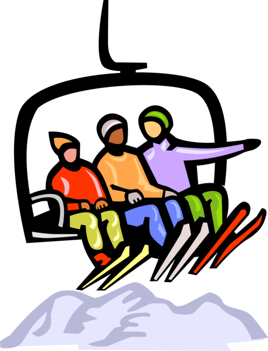 Vector Illustration of Skier Riding Chairlift Gondola at Downhill Alpine Ski Resort