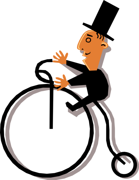 Vector Illustration of Man in Top Hat Riding Penny-Farthing Bicycle