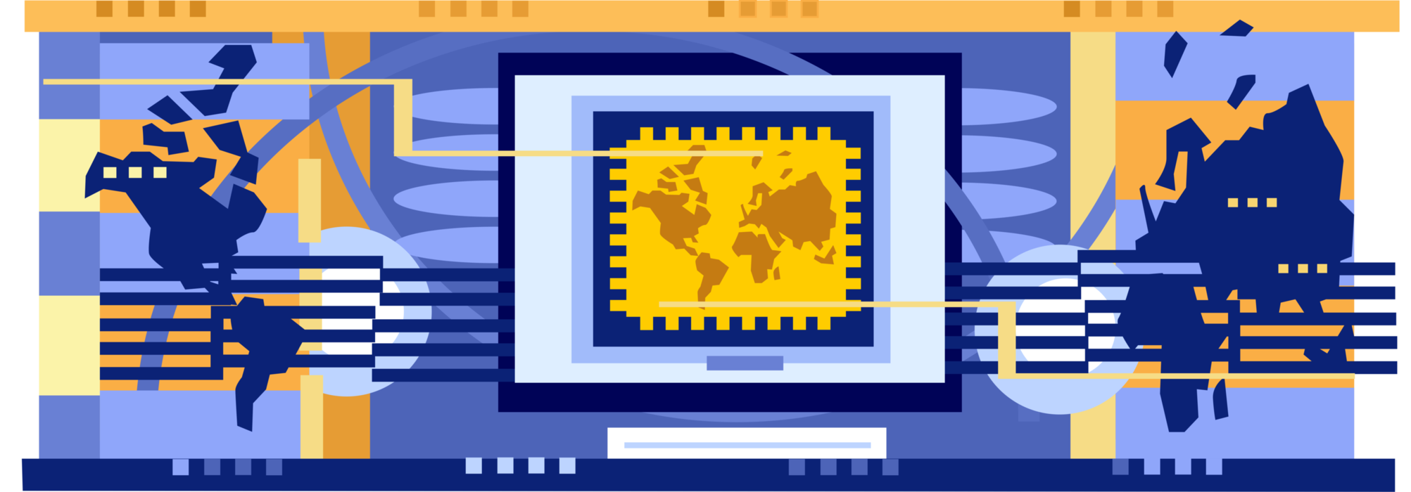 Vector Illustration of Wired Technological World with Integrated Circuit Design