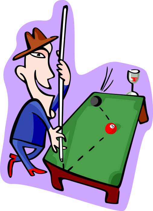 Vector Illustration of Game of Pool Player Plays Game of Pocket Pocket Billiards