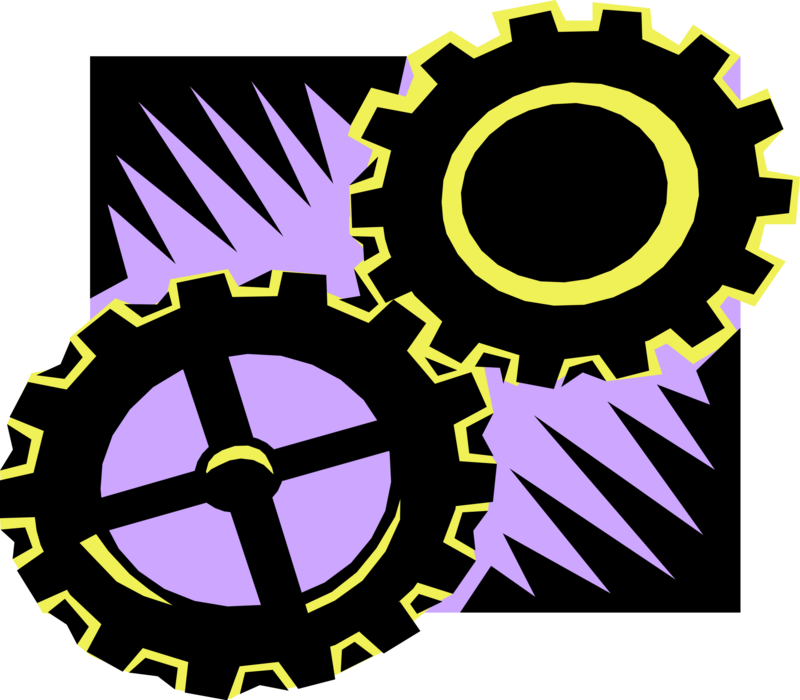 Vector Illustration of Gear Cogwheel Rotating Machine Mechanism with Cut Teeth or Cogs