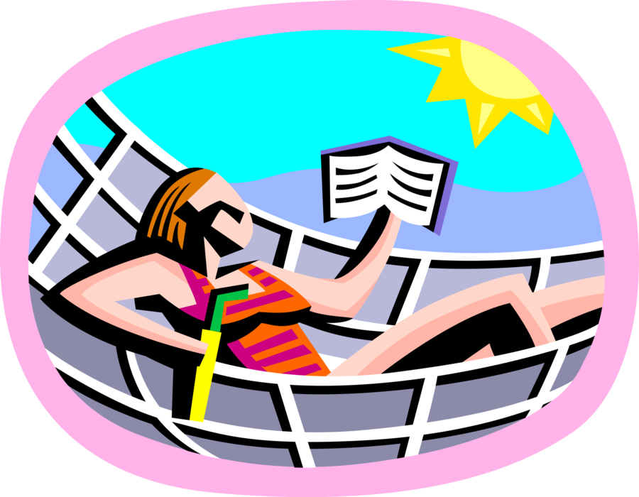 Vector Illustration of Summer Vacation Relaxing by the Beach Reading Book