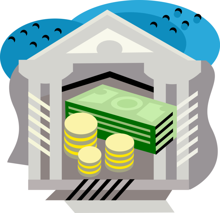 Vector Illustration of Cash Money in Financial Institution Bank