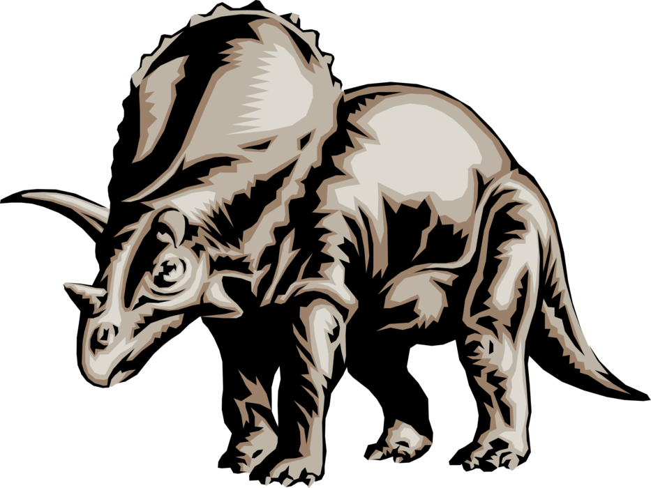 Vector Illustration of Prehistoric Triceratops Dinosaur from Jurassic and Cretaceous Periods Standing