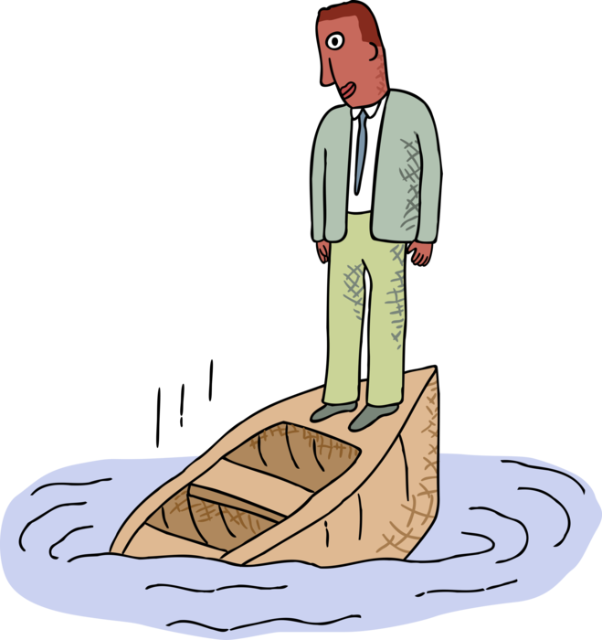 Vector Illustration of Businessman Faces Disaster on Sinking Boat
