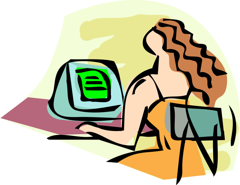 Vector Illustration of Working at Home on Computer
