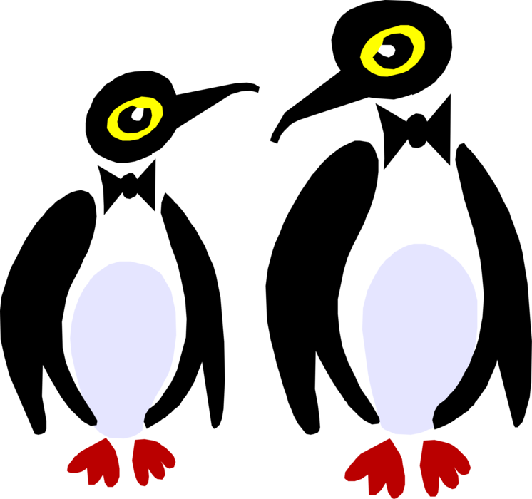 Vector Illustration of Two Tuxedoed Penguin Flightless Aquatic Birds