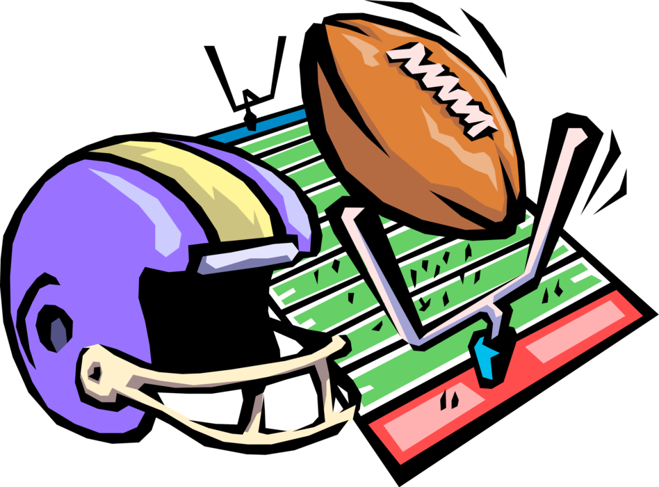 Vector Illustration of Sport of Football Helmet, Field, Ball and Goal Posts