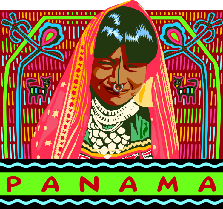 Vector Illustration of Panama San Blas Island Indigenous Woman in Traditional Dress