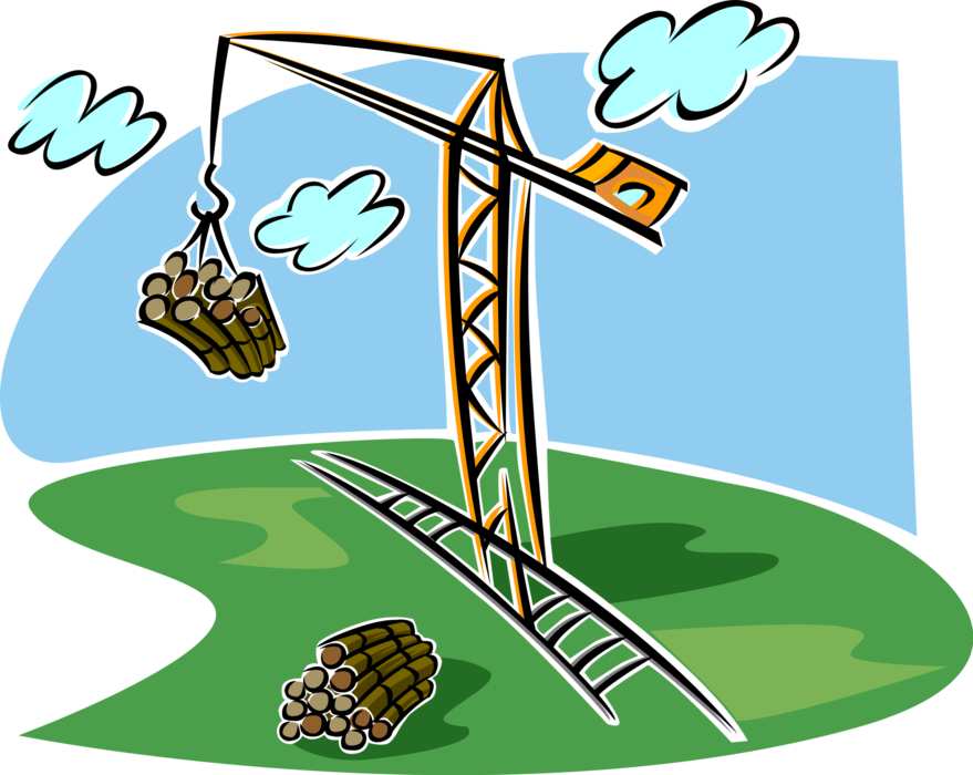 Vector Illustration of Forestry Industry Crane with Load of Freshly Cut Logs