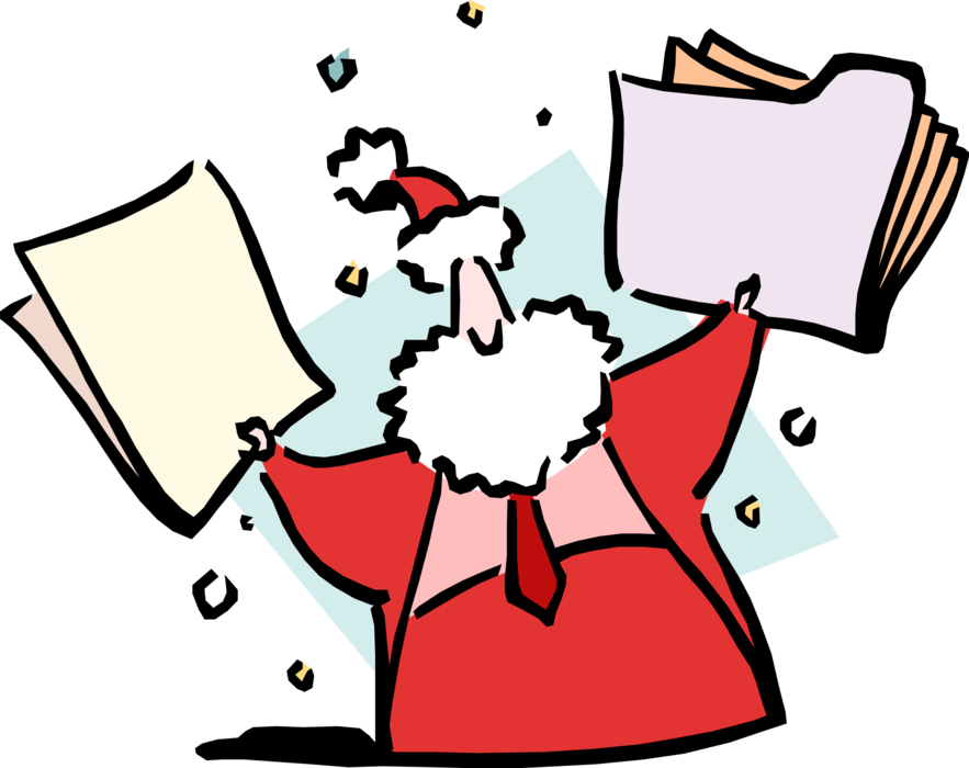 Vector Illustration of Businessman Santa Claus Celebrates Business Success