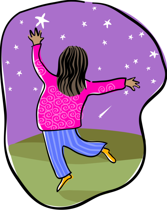Vector Illustration of Child Dreams Big and Reaches for the Stars