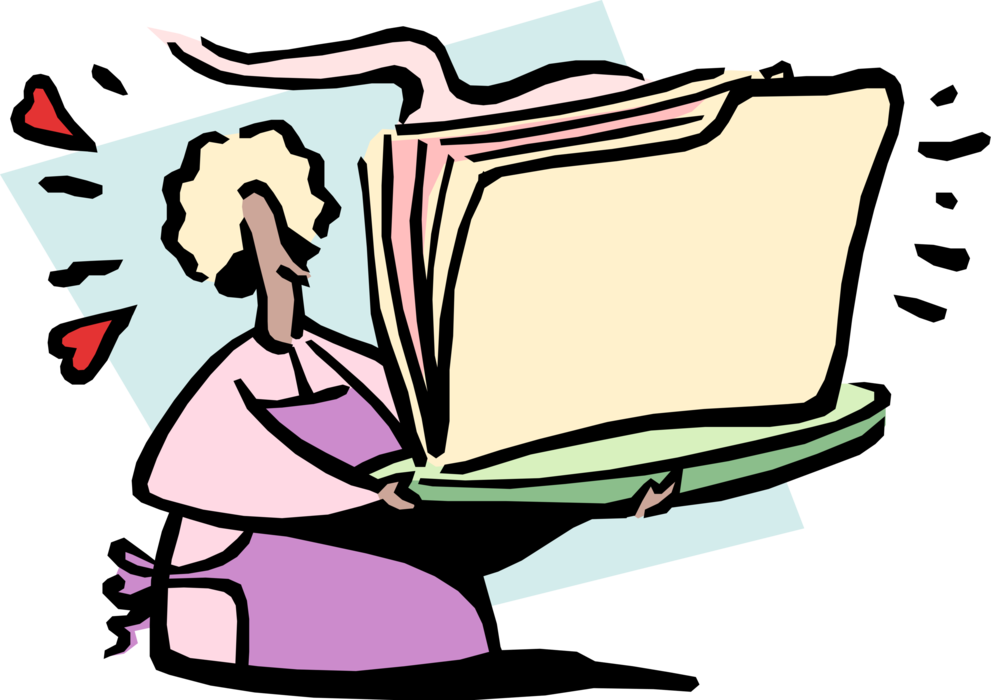 Vector Illustration of Businesswoman Chef Serves Hot Project File Folder