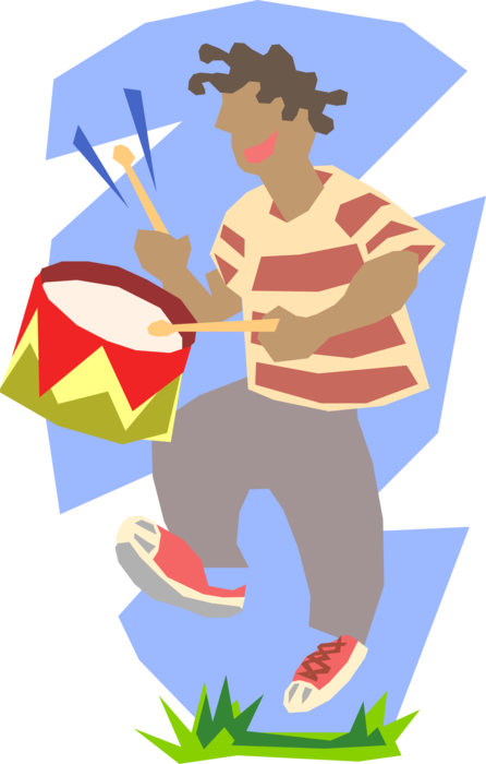 Vector Illustration of Boy Playing Percussion Drum