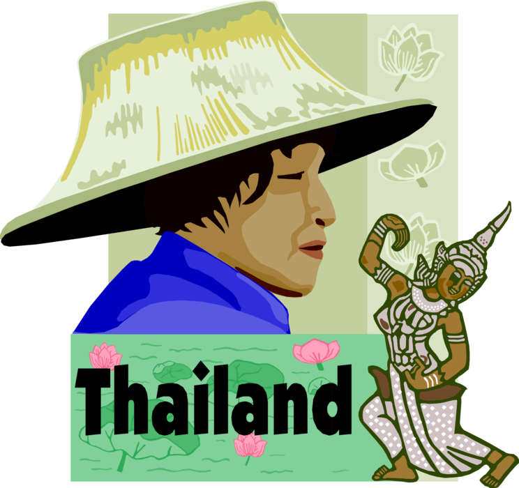 Vector Illustration of Thailand Postcard Design with Buddhist Ritual Dancer