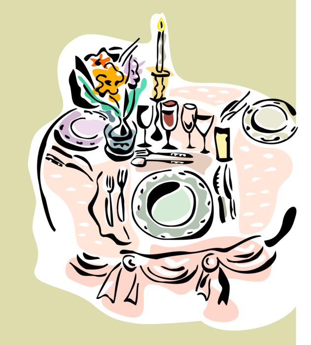 Vector Illustration of Restaurant Fine Dining and Cuisine Table Setting