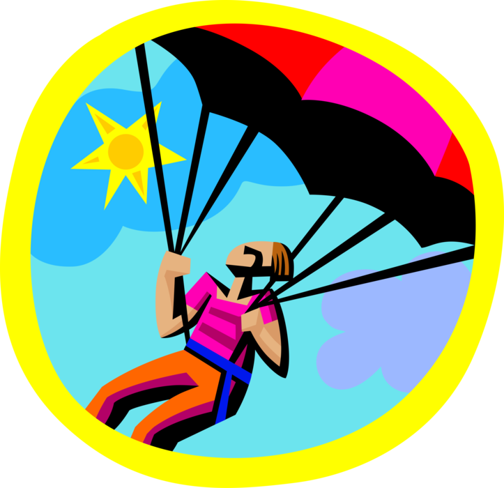 Vector Illustration of Paragliding Enthusiast Parachutes to Earth on Summer Day