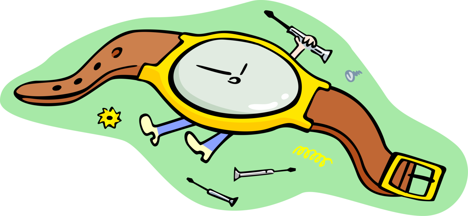Vector Illustration of Wristwatch Watch Repair Fixes Time