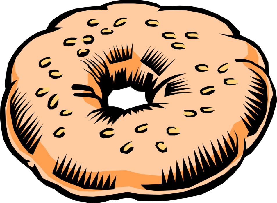 Vector Illustration of Baked Leavened, Doughnut-Shaped Yeasted Wheat Dough Bread Product Bagel 