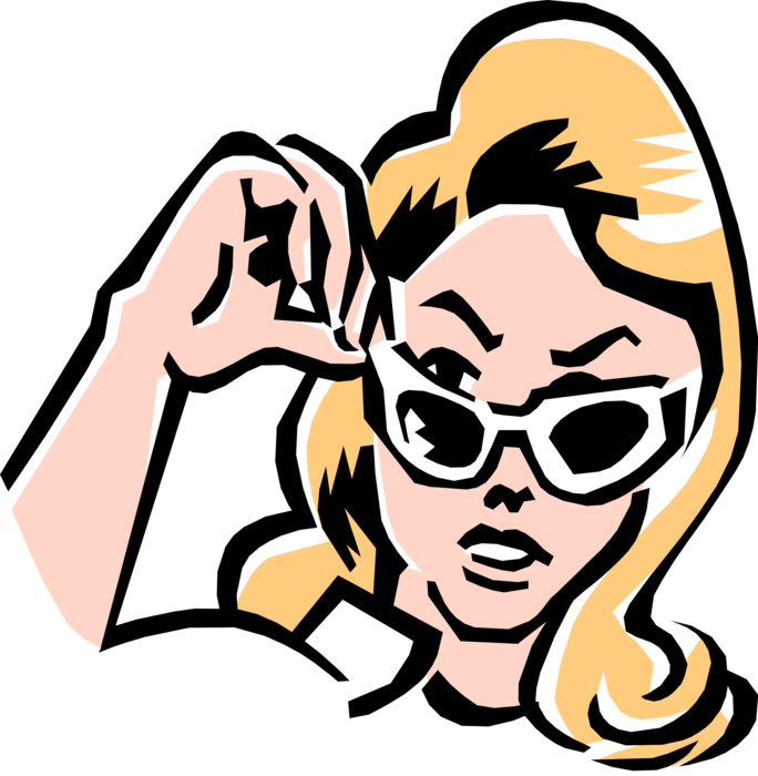 Vector Illustration of 1950's Vintage Style Assertive Woman Removing Sunglasses