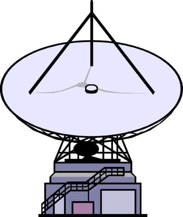 Vector Illustration of Satellite Dish Parabolic Antenna Send and Receive Electromagnetic Signals