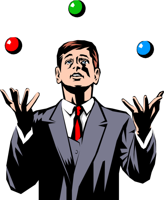 Vector Illustration of Businessman Juggles Multiple Balls in the Air at Once