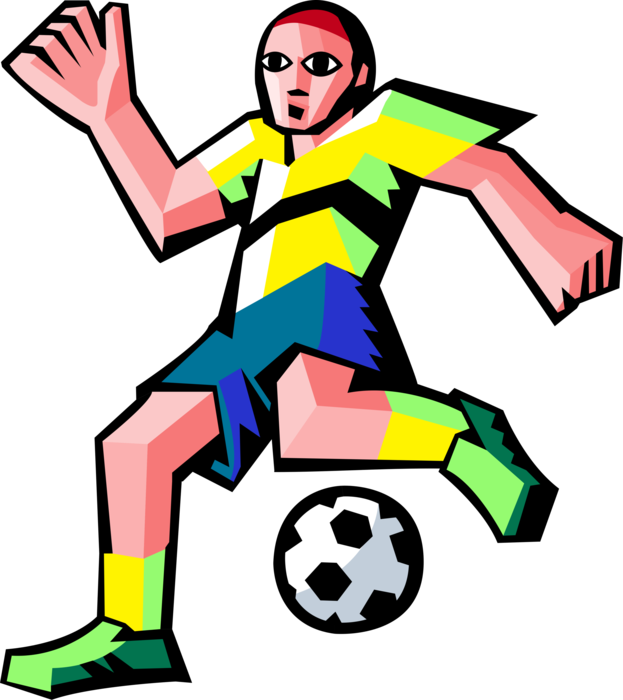 Vector Illustration of Sport of Soccer Football Player Kicks the Ball