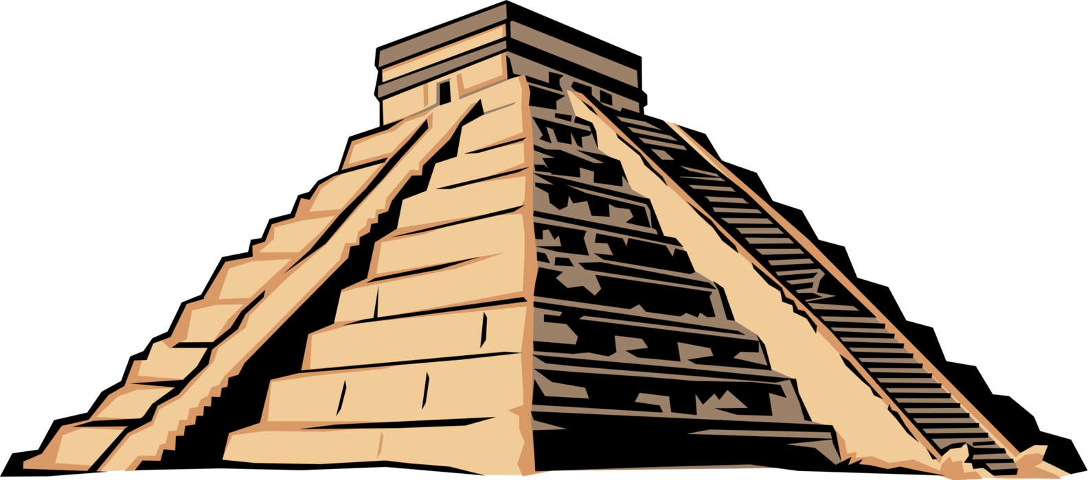 Vector Illustration of Ancient Mayan, Aztec, or Inca Pyramid Structure of Worship and Rituals to Gods