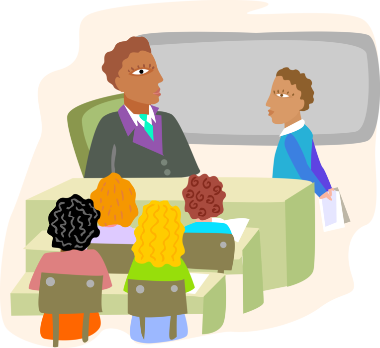 Vector Illustration of School Classroom Setting with Students and Teacher