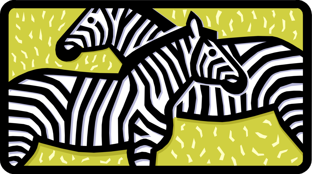 Vector Illustration of African Striped Zebras Horses