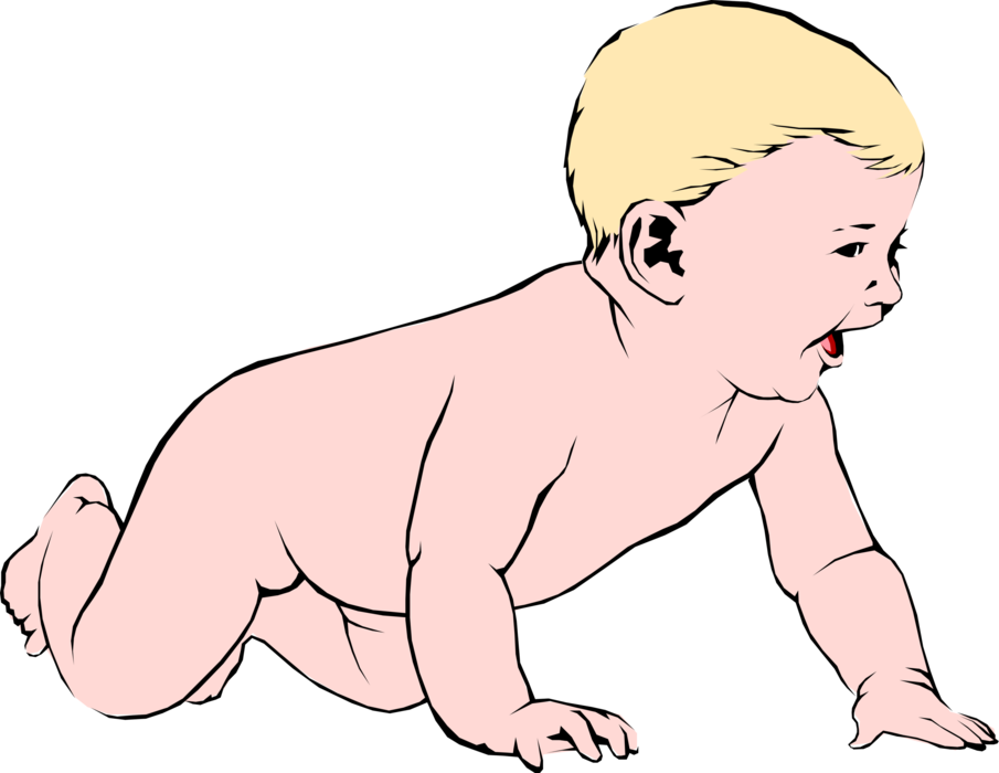 Vector Illustration of Newborn Infant Baby Learns to Crawl