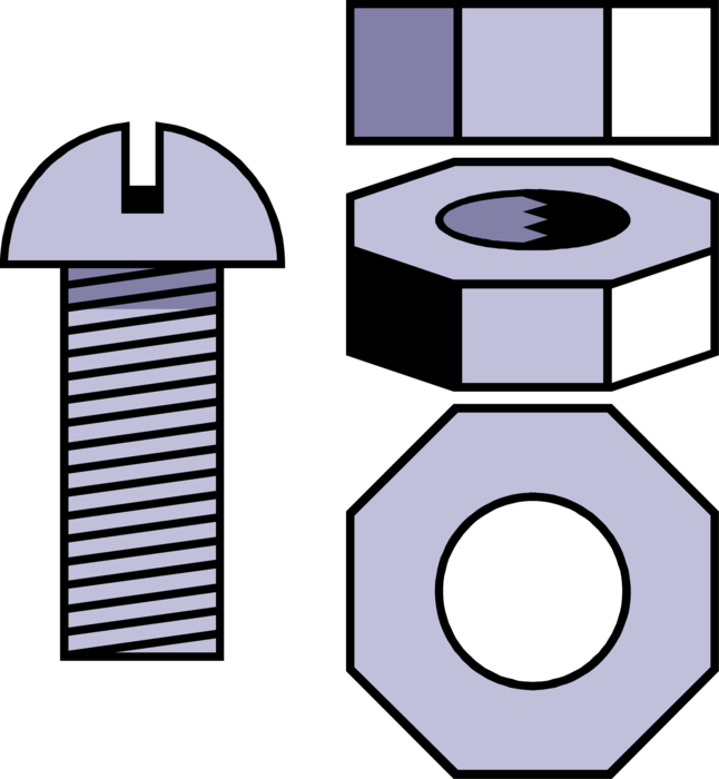 Vector Illustration of Nut and Bolt Threaded Fastener Related to Screws