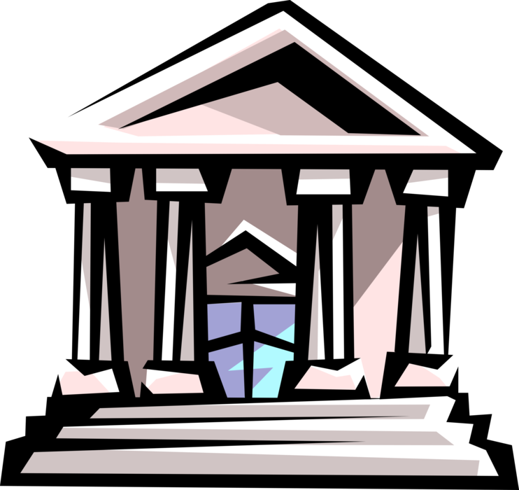 Vector Illustration of Courthouse or Financial Bank Building with Classical Architecture Columns