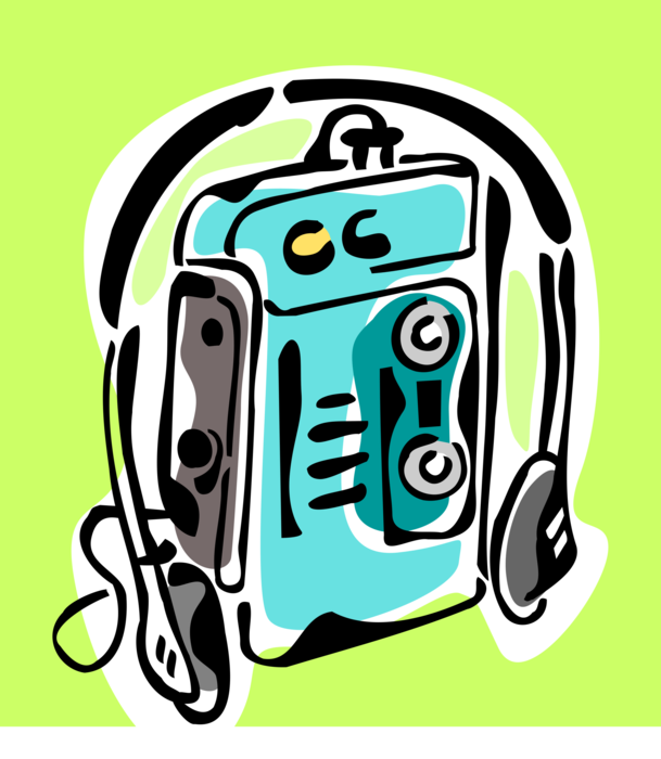 Vector Illustration of Audio Entertainment System Cassette Player with Headphones