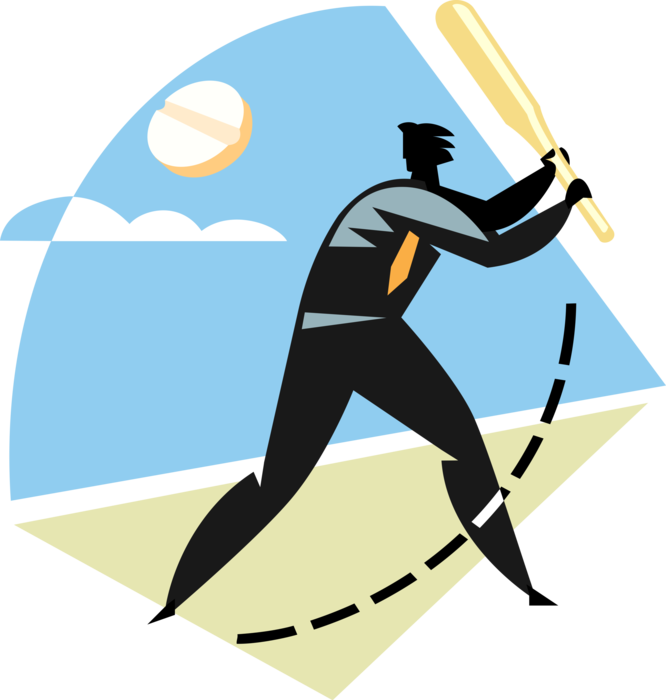 Vector Illustration of Businessman Baseball Player at Bat Swinging