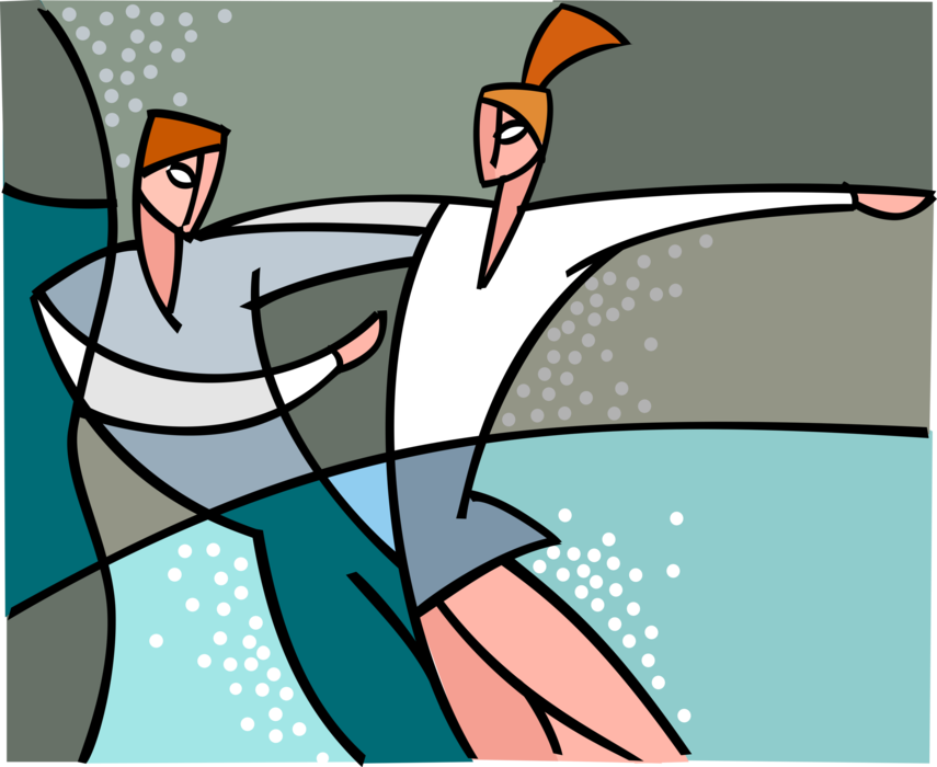 Vector Illustration of Pairs Figure Skaters Skate Routine on Ice 